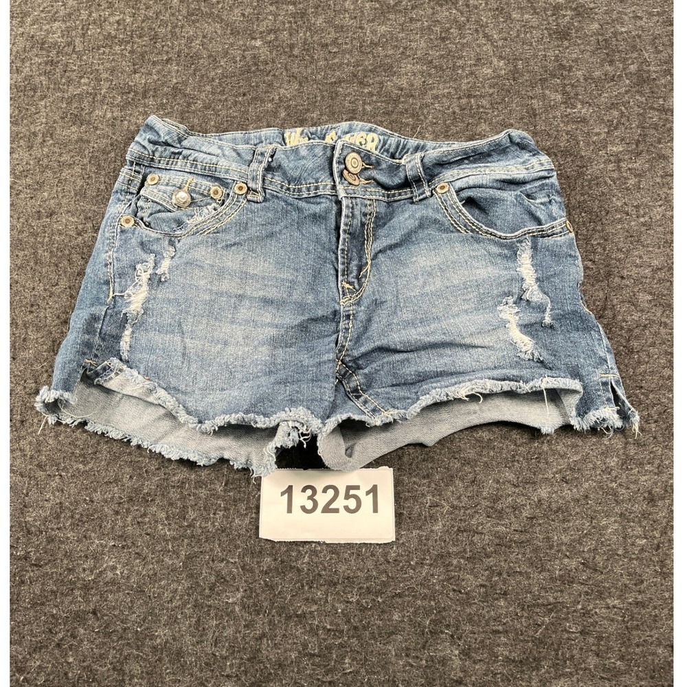 Wall Flowers Cut Off Shorts Womens 11 Blue Denim Ramie Distressed Embroidered